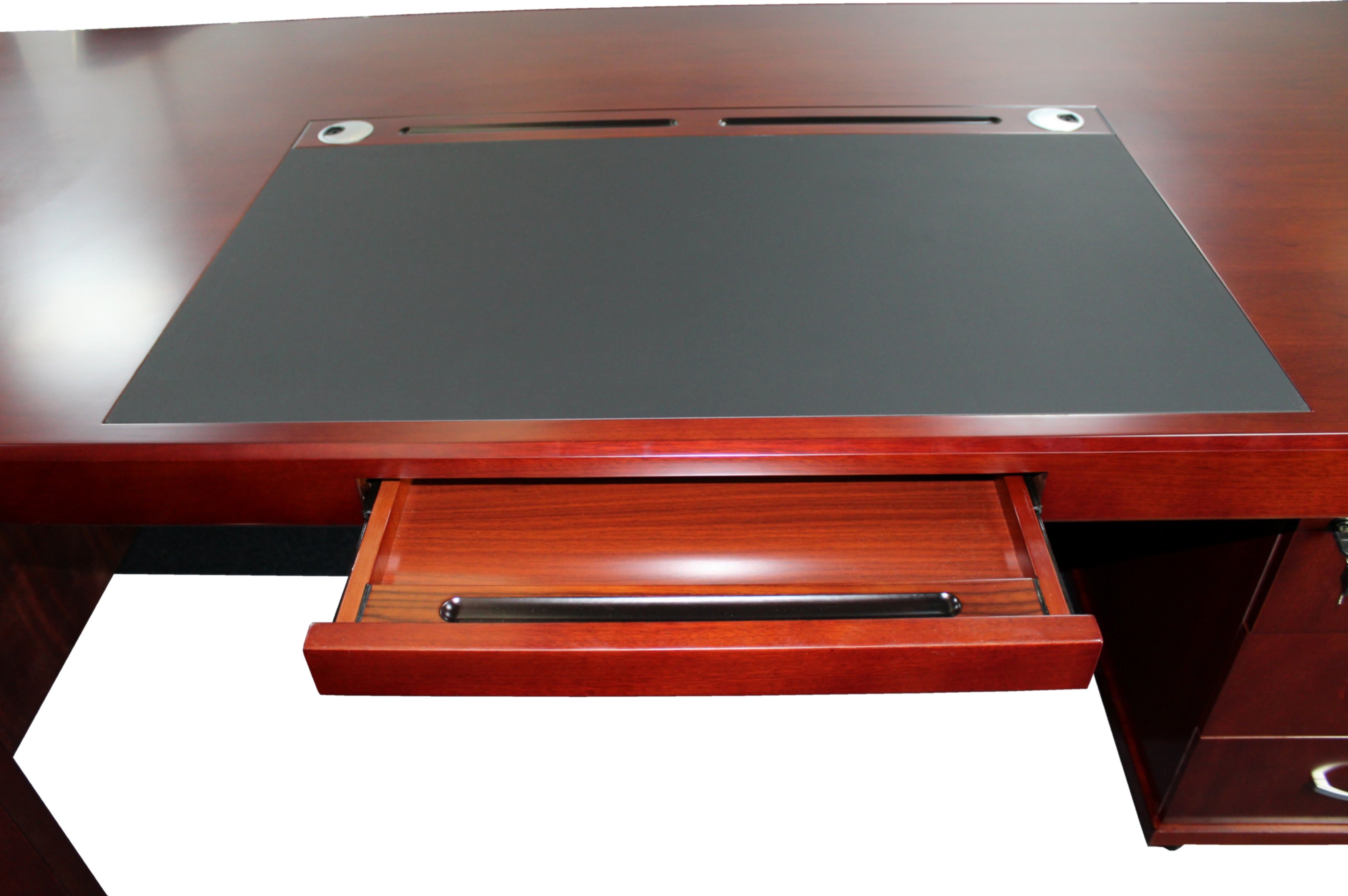 Executive Corner Desk Mahogany Real Wood and Leather - 2400mm - HB274M